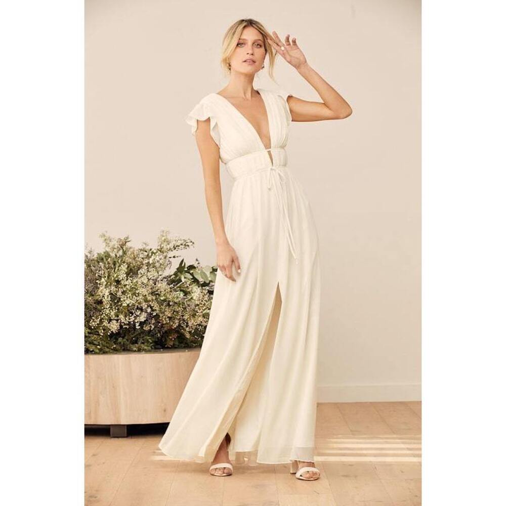 Lulus I'm All Yours Cream Ruffled Maxi Dress White - Size L
